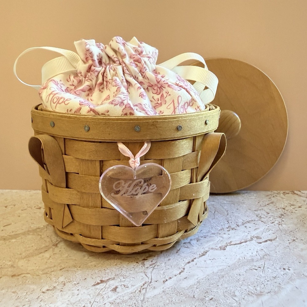 Longaberger 2006 Horizon of Hope Basket with Lid Liner and Heart Charm 4746